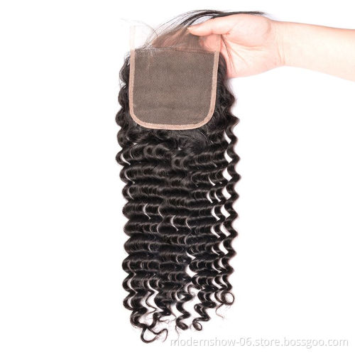 Pre Plucked Natural Hair Line Virgin Human Hair Water Wave Lace Closure Wet and Wavy Human Hair Closure